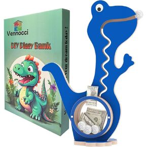 Wooden A2 Dinosaur Piggy Bank for Girls Boys Kids Animal Coin Bank Money Saving Box for Children Adult Toy Gift (Green)