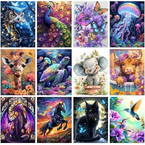 CraftCraze 12 Pack Animals Diamond Art Painting Kits for Adults - 5D Diamond Dots for Adults Beginner,DIY Round Full Drill Gem Art Painting by Numbers kit for Wall Decor Gifts 12x16 inch