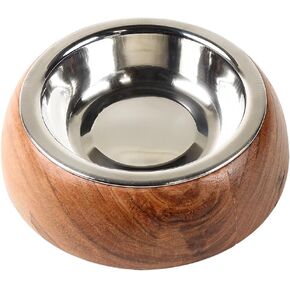 Selly’s Den Wood Belly Bowl with Stainless Steel Insert, Rustic, Non-Slip, Durable, Rust Resistant Pet Food & Water Dish, BPA Free Rubber Base (24 Oz)