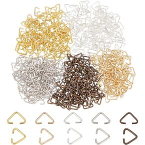 PH PandaHall 750Pcs Iron Triangle Rings, 5 Colors 9mm Open Jump Rings Buckle Clasps Pinch Clip Bail Hang Drops Pendant Buckle Charm Bead Pendant Connector for Webbing Strapping Bags Jewelry DIY
