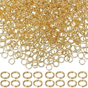 SUNNYCLUE 1 Box 500Pcs 5mm Real 18K Gold Plated Jump Rings Split Keyrings Bulk Double Loops Stainless Steel Small Metal Rings for Jewelry Making Supplies DIY Necklace Bracelet Earrings Keychains