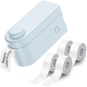 Makeid Label Maker Machine with 4 Continuous Tapes - Compatible with 9/12/16mm Waterproof Tape, Portable & Rechargeable with Built-in Cutter Wireless Label Printer Compatible with Android & iOS Device