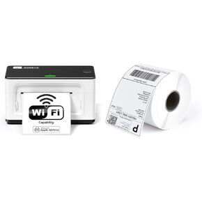 MUNBYN Wireless Thermal Printer, WiFi AirPrint Shipping Label Printer+Thermal Direct Shipping Label (Pack of 500 4x6 Per Roll Labels)