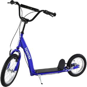 Aosom Youth Scooter Kick Scooter for Kids 5+ with Adjustable Handlebar 16" Front and 12" Rear Dual Brakes Inflatable Wheels