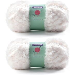 2 Skeins Faux Fur Yarn Soft Fluffy for Crocheting - Chunky Fuzzy Yarn for Crochet Amigurumi, Hat, Shawls, Total Length (71x2) Yards (Cream)