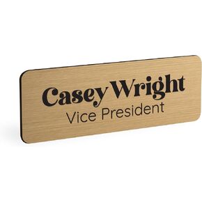 ExcelMark Custom Name Badge (Gold w/Black Letters, 1" x 3")