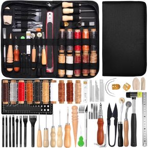Leather Working Tools,Professional Leather Working Kit for Carving, Punching, Stamping, Cutting with Custom Storage Bag, Essential for DIY Crafts & Repairs.