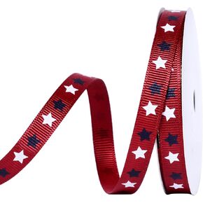 YAMA Patriotic Ribbon, Red White Navy Blue Grosgrain Ribbon with Star Printed for Gift Wrapping Crafts Hair Bows, 3/8 Inch by 10 Yards