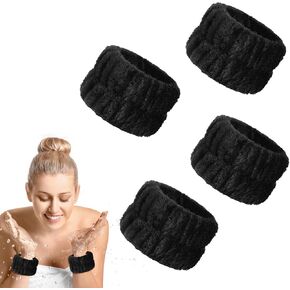 4 Pcs Wristbands for Washing Your Face, Soft Wristbands for Washing Face, Wrist Towels Washband Absorbent Wristband, Keep Away Liquids from Spilling Down Your Arms (Black)