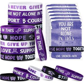 60 Pcs/30 Sets Purple Ribbon Awareness Silicone Wristbands with Cards Include 30 Purple Awareness Wristbands 30 Pcs You Are Not Alone Cards for Campaign Support Gifts Public Social Event
