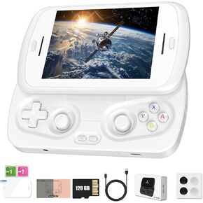 RG Slide Handheld Game Console RG Slide 4.7-inch LTPS In-Cell display 1280*960 Screen Retro Game Console 128G UFS2.2 Card Portable Arcade Video Gaming Console with Capacitive Joystick Black