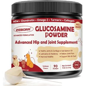 ZEBORA Glucosamine for Dogs - Joint Supplement for Dogs - Glucosamine Chondroitin, MSM, Omega-3, Collagen, Dog Hip and Joint Pain Relief, Support Mobility, Cartilage for Small & Large Breeds, 270g