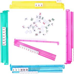 Mahjong Racks with Pushers - Set of 4，Clear Acrylic American Mahjong Tile Racks with Built-in Pushers - Imports Mahjong Game Accessories