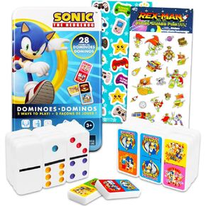 Sonic the Hedgehog Dominoes Set - Bundle with Sonic Dominos Board Game Plus Stickers, More | Sonic Games for Kids, Boys, Girls