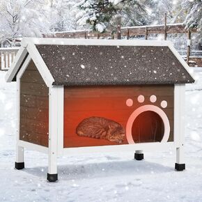 DWVO Large Two-Story Outdoor Cat House for 2 Cats, Solid Wood Feral Cat Shelter Weatherproof with Escape Door & Openable Asphalt Roof, 2 Story Outside Cat Condo with Windows for Small Animals, Brown