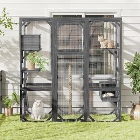 نافذة حاوية Catio Outdoor Cat ، منزل قط كبير للقطط المشي في قفص القط مع منصات وشقق