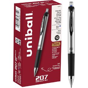 Uniball 207 Impact Gel Pen ، قابلة للسحب ، BOLD 1 مم ، الحبر الأزرق ، البرميل الأسود/الأزرق