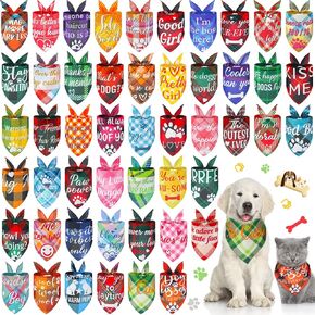 50 Pcs Plaid Dog Bandanas Bulk Dog Scarf Bibs Puppy Pet Bandanas with Captions Adjustable Cat Outfit Washable Triangle Scarf Kerchief for Small to Medium Girl Boy pet(Fresh)