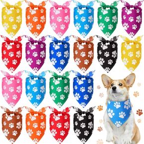 Sanwuta 20 Pcs Paw Print Dog Bandanas Bulk Colorful Paw Bandanas for Dogs Pets Triangle Kerchief Bib Scarf for Puppy Small Medium Large Pets Costume Accessories