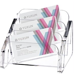 Business Card Holder for desk,Creative Acrylic Slanted Business Card Display Stand for Woman and Man,Organize 50 cards-Clear,1 Pack