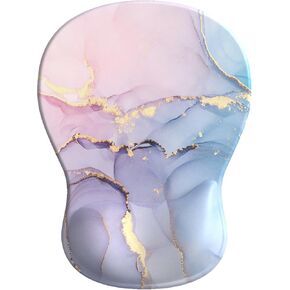 Comfortable Mouse Pad with Gel Wrist Rest, Ergonomic Mouse Pad for Pain Relief, Smooth Wrist Support Surface and Non-Slip PU Base for Computer, Laptop, Office&Home(A03-Pink Marble)