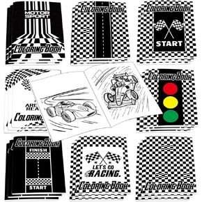 HABDJILTY 24Pcs Race Car Coloring Book Mini Coloring Books DIY Black and White Checkered Flag Art Drawing Book for Race Car Party Favors Painting Games Gifts