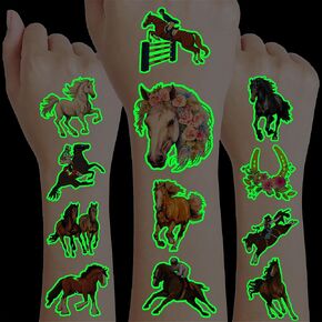 96 PCS Floral Cowgirl Horse Derby Pre-Cut Tattoos Tattoos Birthday Party Party Favors Decorities Supplies Facting Racing Wild Horse Rodeo Rowboy Girls Men Gift School Gownoards (Normal)