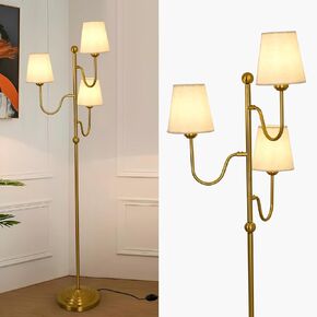 YYJLX Ofenrd Modern Floor Lamp with Dimmable Switch 3 Light Tree Standing Tall Lamp with Linen Drum Shade Mid Century Gold Corner Lamp for Living Room Bedroom Office