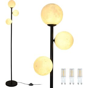 3 Globe Moon Floor Lamp for Living Room, Modern Gold Floor Lamp with 3D Printing Frosted Shade and LED Bulb, Mid Century Standing Lamp, 67" Metal Tall Pole Lamp for Bedroom Girls Room, Dresser, Office