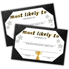 Most Likely To Certificate 30pk 6x9" Fill Out End of Year Awards Superlative Bulk Pack for Teachers Students in Classrooms Minimalist Professional Middle School