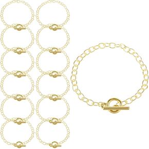 Gold Charm Bracelet, 12 PCS Bracelet Chains for Jewelry Making Link Bracelets with Ot Toggle Clasp Charm Bracelets Chain for Women DIY Jewelry Crafts Supplies