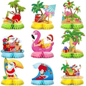 Kosiz 9 Pack Summer Christmas Honeycomb Table Table Decor July Summer Santa Table rolements مجموعة عيد الميلاد مستلزمات الشاطئ لحفلات الزخارف لمستلزمات حفلة عيد الميلاد
