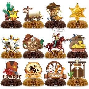 12 Pcs Wild West Party Decorations, Western Cowboy Happy Birthday Decorations, Cowboy Table Honeycomb Centerpieces Decor Table for Party Supplies for Women Men The West Cow Boys Girls Cowgirl Rodeo