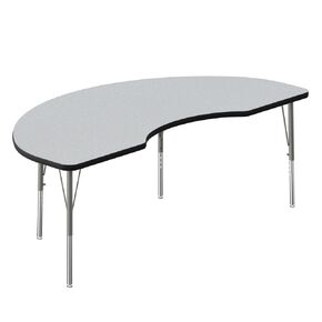 Correll 36"x72" Kidney Shaped Classroom Activity Table, Height Adjustable (19"-29"), Gray Granite Durable Thermal Fused Laminate Top, Silver Mist Base, Black Edge, School Furniture, Made in The USA