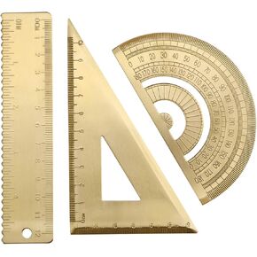 Golden Brass Triangle Ruler Set Math Geometry Set Vintage 12cm Straight Ruler Protractor Math Geometry Education Drawing Tool Architects Students Draftsman School Stationery Office Supplies