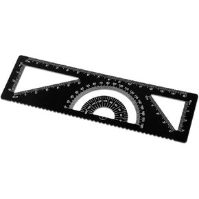 4-in-1 Metal Ruler, Multifunctional 6 Inch Ruler with 2 Triangles Protractor Precision Straight Edge Geometry Set for School and Office (Black)