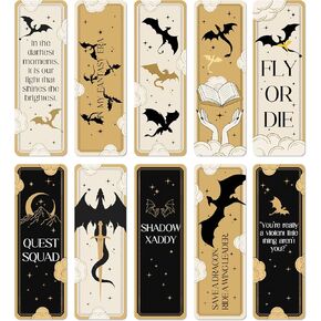 TwoDays 10Pcs 4th Wing Inspired Bookmarks for Book Lovers, Dragon Bookmark, Fantasy Romance Merch, Bookish Gifts Book Accessories for Reading Women