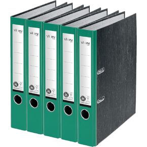 VON Leitz 10541055 Pack of 5 A4 Folders, 100% Recycled Cardboard, 50 mm Spine Width, by Leitz Leitz, for 350 Sheets, Marbled, Blue Angel & FSC Certified, for School, Study & Household, Green
