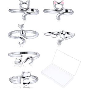 6 Pcs Crochet Tension Ring, Adjustable Crochet Ring for Finger, Metal Open Cat Yarn Guide Rings Holder, Knitting Crocheting Accessories Supplies for Women, Mother, Grandma Gifts with Box