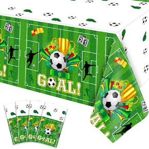 4 Pack Soccer Tablecloths - 51'' X 86'' Plastic Disposable Sports Theme Table Covers for Rectangle Tables - Soccer Theme Birthday Party Supplies