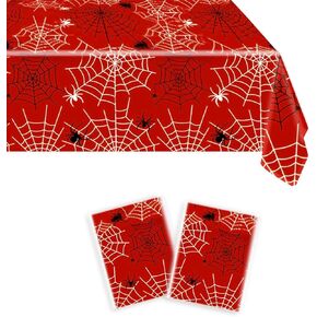 2Pcs Red Spiderweb Party Tablecloth|70.8 x 42.5 Inch| Spiderweb Birthday Party Supplies (Red)