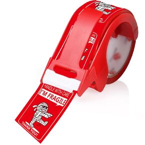 Funny Fragile Tape for Shipping Moving, 1.78 Inch x 60 Yards, Durable Packaging Tape for Boxes, Easy Tear, Safe for Mailing and Storage,1 Rolls with Refillable Dispenser
