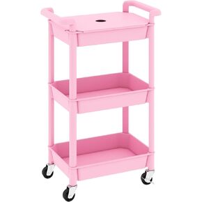 MIOCASA Utility Rolling Cart with Detachable Tray Top, 3-Tier Kitchen Storage Organization, Art Cart with Wheels for Office, Classroom, Livingroom, Kitchen, Bathroom