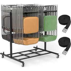 mopam Folding Table and Chair Cart, Portable & Heavy Duty Folding Chair Stands with Wheels Holds 8 Rows of Chairs Rack for Events Party Church School Training Meeting Rooms