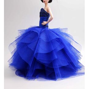 Handmade Classic Embroidery Blue Satin Mermaid Dress Wedding Gowns Fit for 12" Fashion Doll & Doll's not Included
