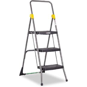 Cosco 11839GGO Commercial 3-Step Folding Stool, 300lb Cap, 20 1/2w x 32 5/8d x 52 1/8h, Gray