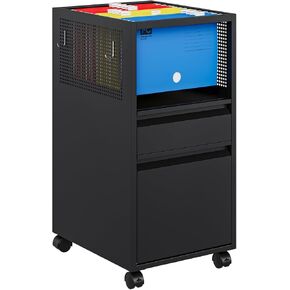 Mobile File Cart with Lock, Rolling File Cabinet Hanging Letter/Legal File Folders with Lockable Sliding Cover, White File Organizer on Wheels