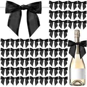 Janinka 50 Pcs Black Twist Tie Bows 4.5 Inch Organza Premade Ribbon Bows Decor Craft for Gift Wrapping Cake Treat Bags DIY Wedding Baby Shower Birthday Party Decorations