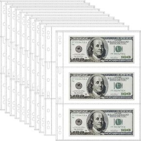 36-Page Money Binder Refill Sheets - 3-Pocket Dollar Bill Sleeves for Collectors | Non-PVC Currency Album Pages Holds US & Foreign Paper Money, Banknotes