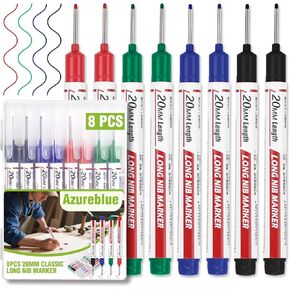 8pcs Long Nib Marker, Long Head Deep Hole Marker Pens, Waterproof Construction Markers Marking Tool, Multi-Purpose Deep Reach Pen Makes For Metal, Carpenter, Woodworking, 20mm 4 Colors